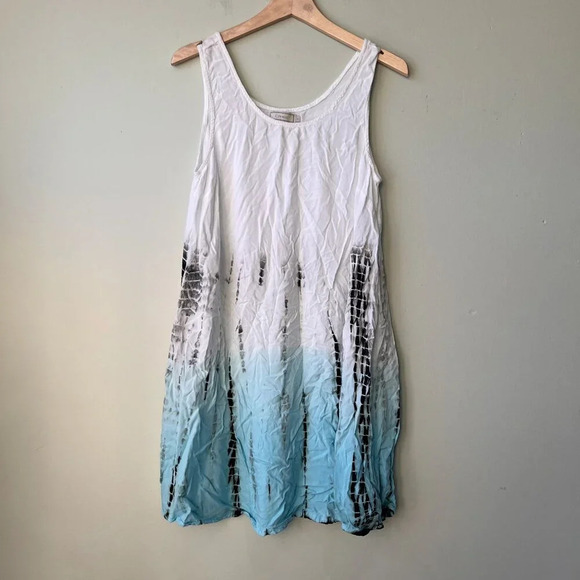 Cream‎ Sleeveless Tie-Dye Dress Size 40 White & Blue - Picture 1 of 4